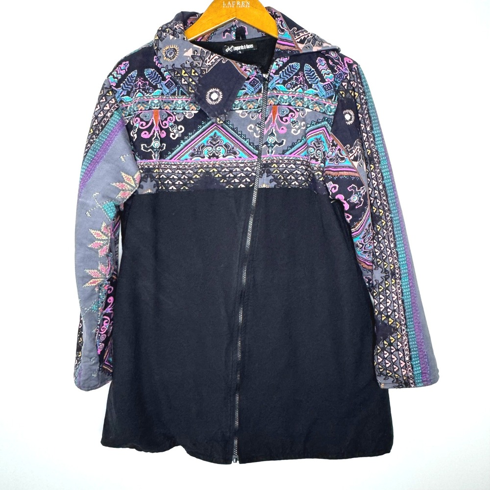 Leopards & Roses Fleece Lined Jacket Black/Purple Women's Size Large‎